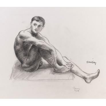 Homme nu de face assis