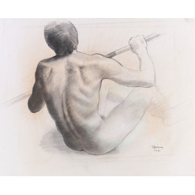 Homme nu de dos rameur