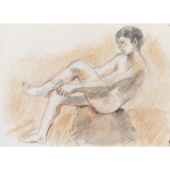 Adolescent garçon enfillant sa chaussette