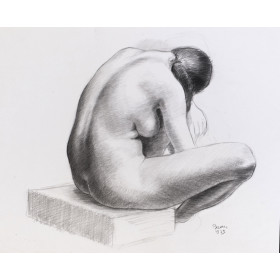 Femme nue de dos assis