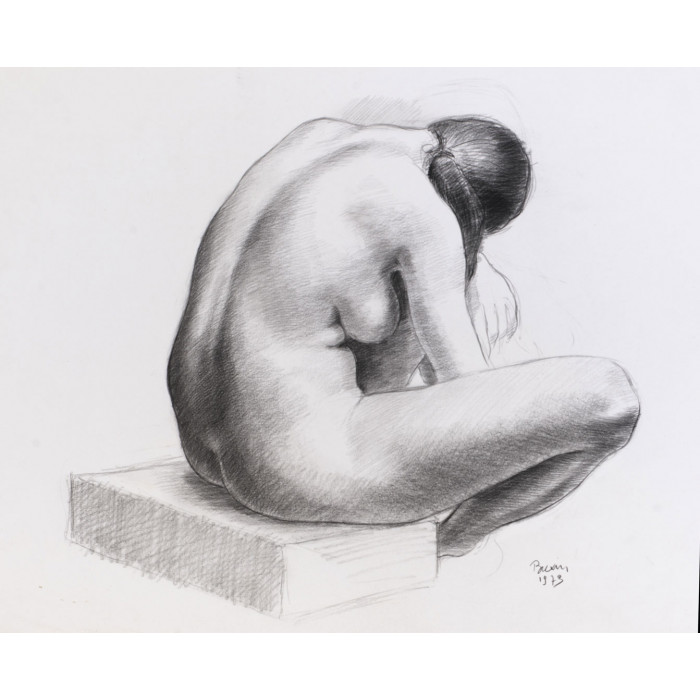 Femme nue de dos assis