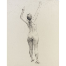 Femme nu de dos ceuillant une pomme