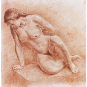 Femme nu de face assis