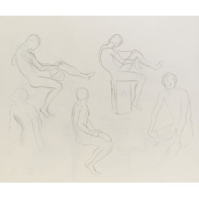 Cinq esquisses homme nu assis s'essuyant la jambe