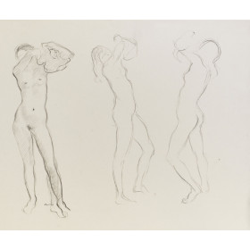 Trois esquisses femme nu debout s'essuyant l'épaule