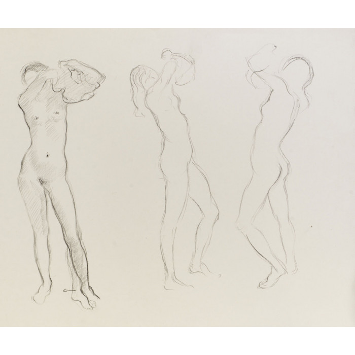 Trois esquisses femme nu debout s'essuyant l'épaule