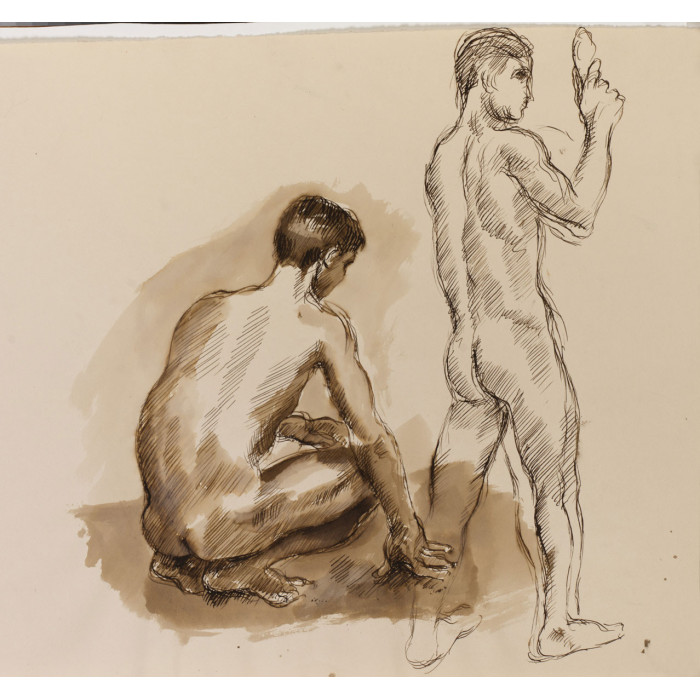 Deux figures d'hommes nus de dos