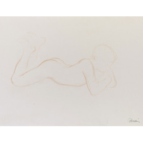 Garçon nu couché sur le ventre, de profil