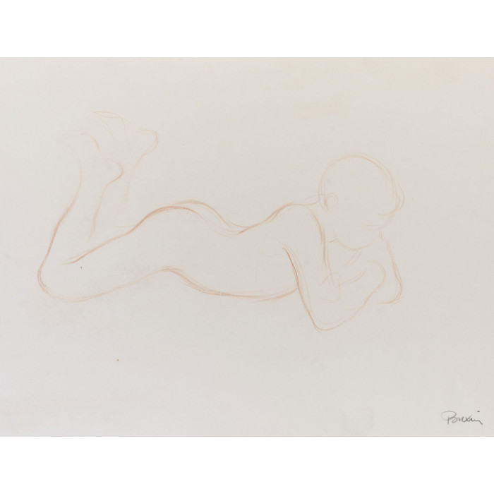 Garçon nu couché sur le ventre, de profil