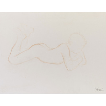 Garçon nu couché sur le ventre, de profil