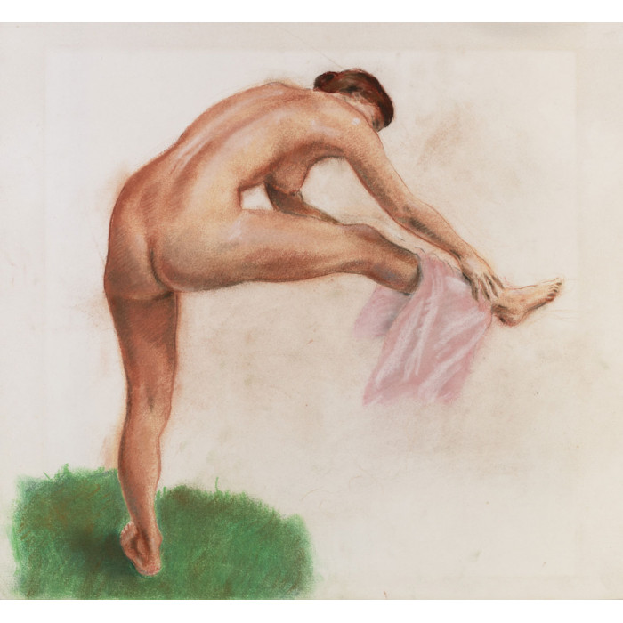 Femme s'essuyant la jambe