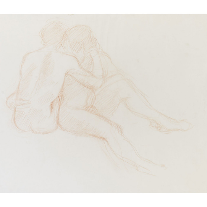 Couple assis enlacé