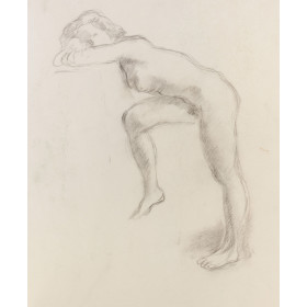 Femme debout appuyée de profil