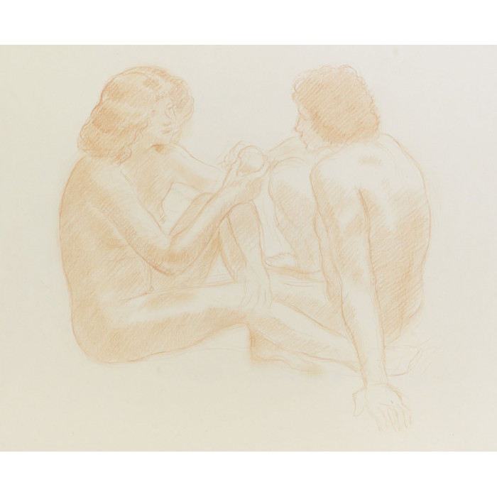 Couple assis à terre face-à-face