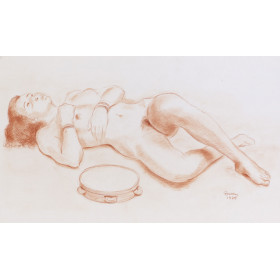 Femme couchée avec un tambourin