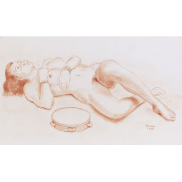 Femme couchée avec un tambourin