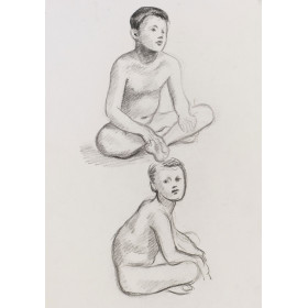 Enfant garçon nu assis de face de coté